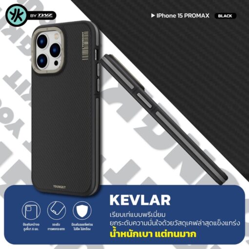 [ของแท้Youngkit] Kevlar Series เคสกันกระแทก น้ำหนักเบา ป้องกันรอยขีดข่วน เคสสำหรับ iPhone 15 ProMax - Image 2