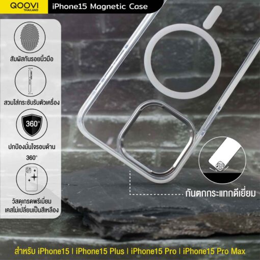 QOOVI Ultra Magnetic TPU Clear Case เคสใส เคสชาร์จไร้สาย เคสใสกันกระแทกใช้สำหรับ iPhone 15/16 Series - Image 3