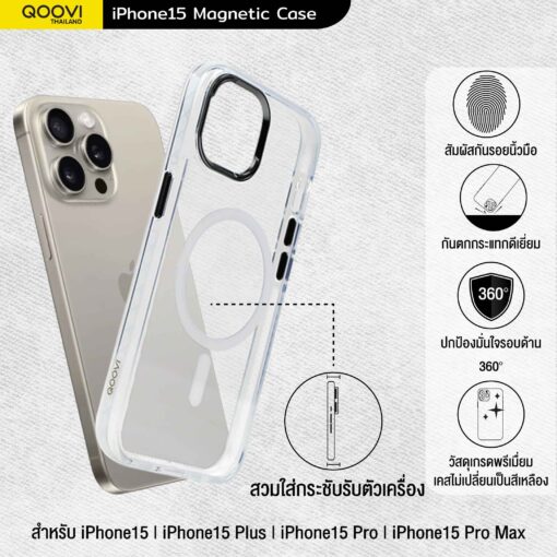QOOVI Ultra Magnetic TPU Clear Case เคสใส เคสชาร์จไร้สาย เคสใสกันกระแทกใช้สำหรับ iPhone 15/16 Series - Image 5