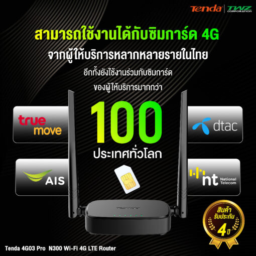 Tenda 4G03 Pro Router WiFi ใส่ซิม 4G LTE CAT4 เร็ว 300Mbps  รองรับทุกเครือข่าย ประกัน 4 ปี - Image 5